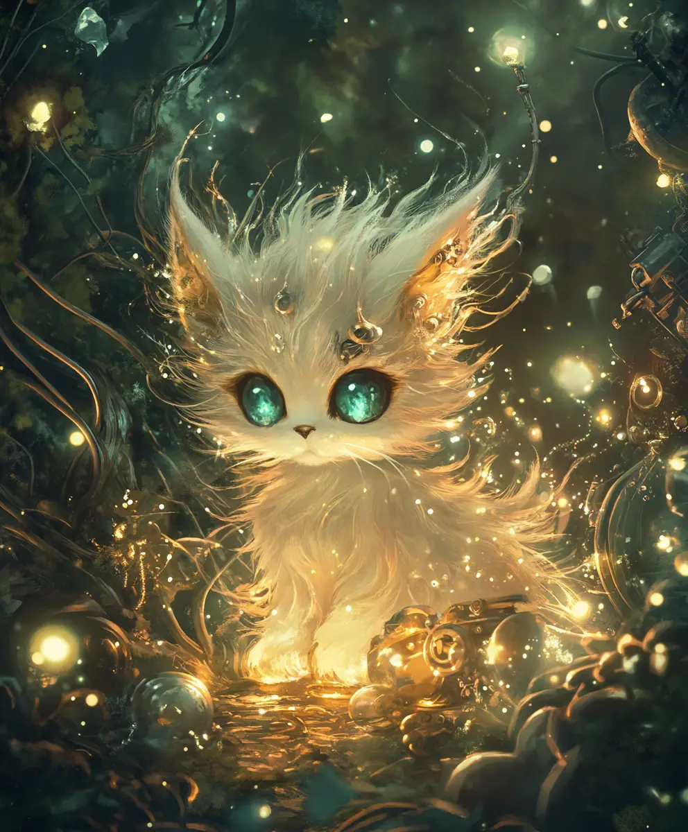 發光奇幻花園中的Q版發條生物