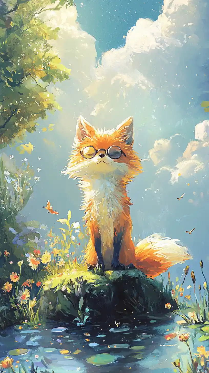 Whimsical Fox With Glasses Under Enchanted Moonlit Sky