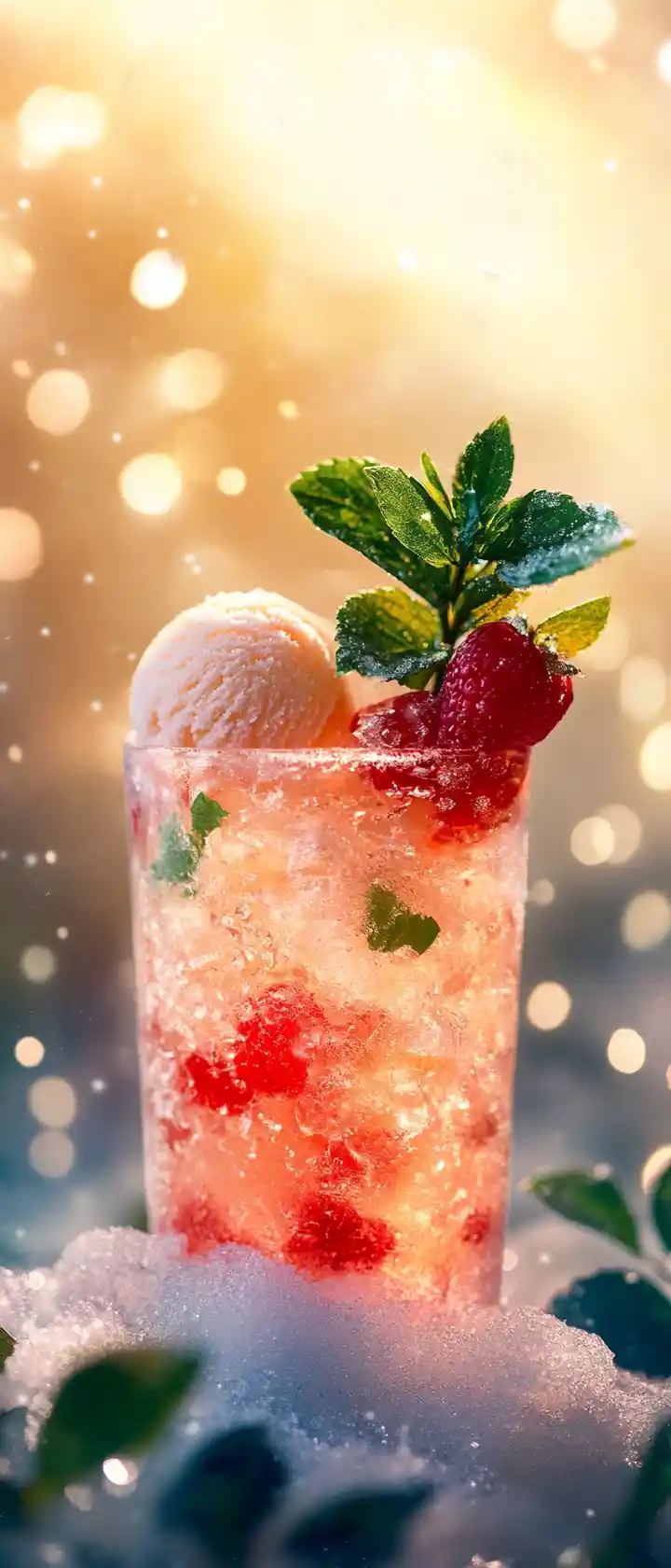Spritziger weißer Valentinstags-Mocktail mit Granatapfel und Minze