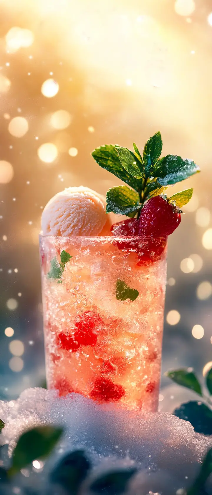 Sparkling white valentine mocktail with pomegranate and mint