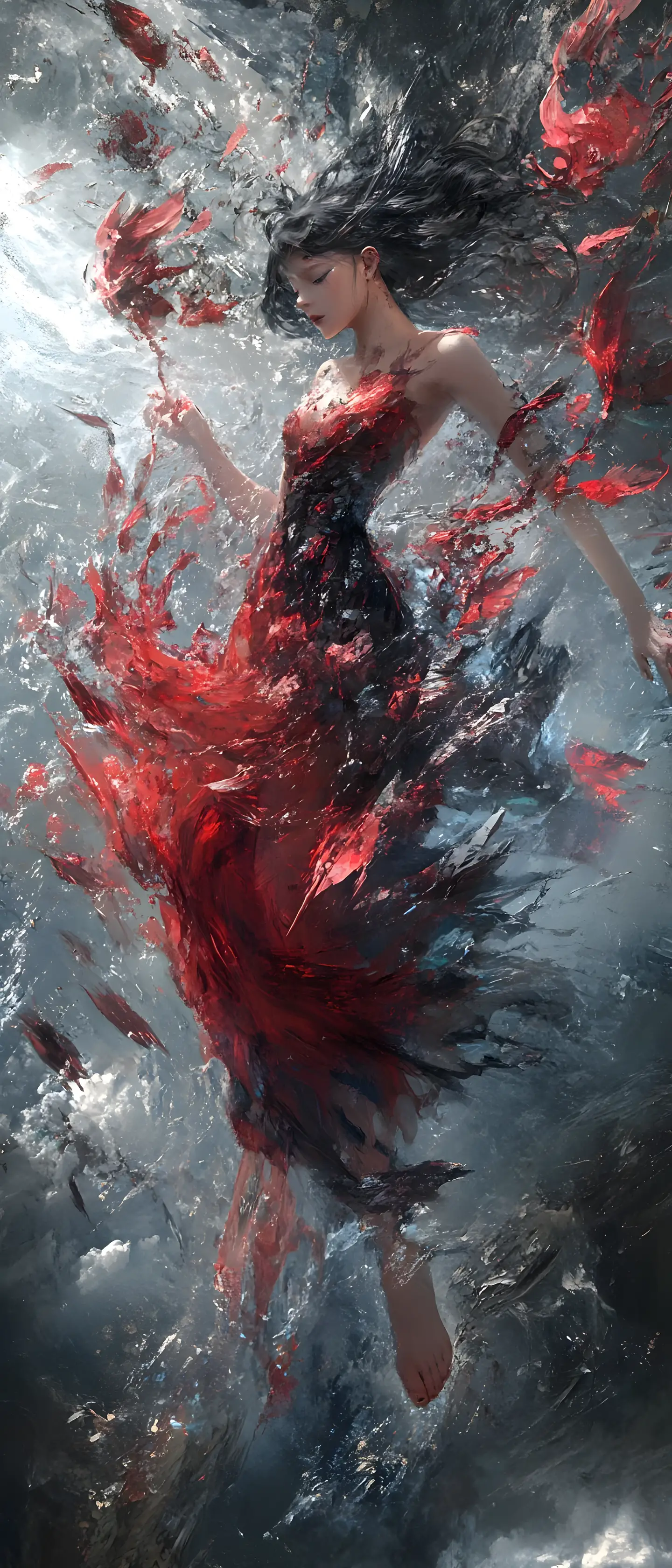 Ethereal maiden emerging from a shattered swirling canvas
