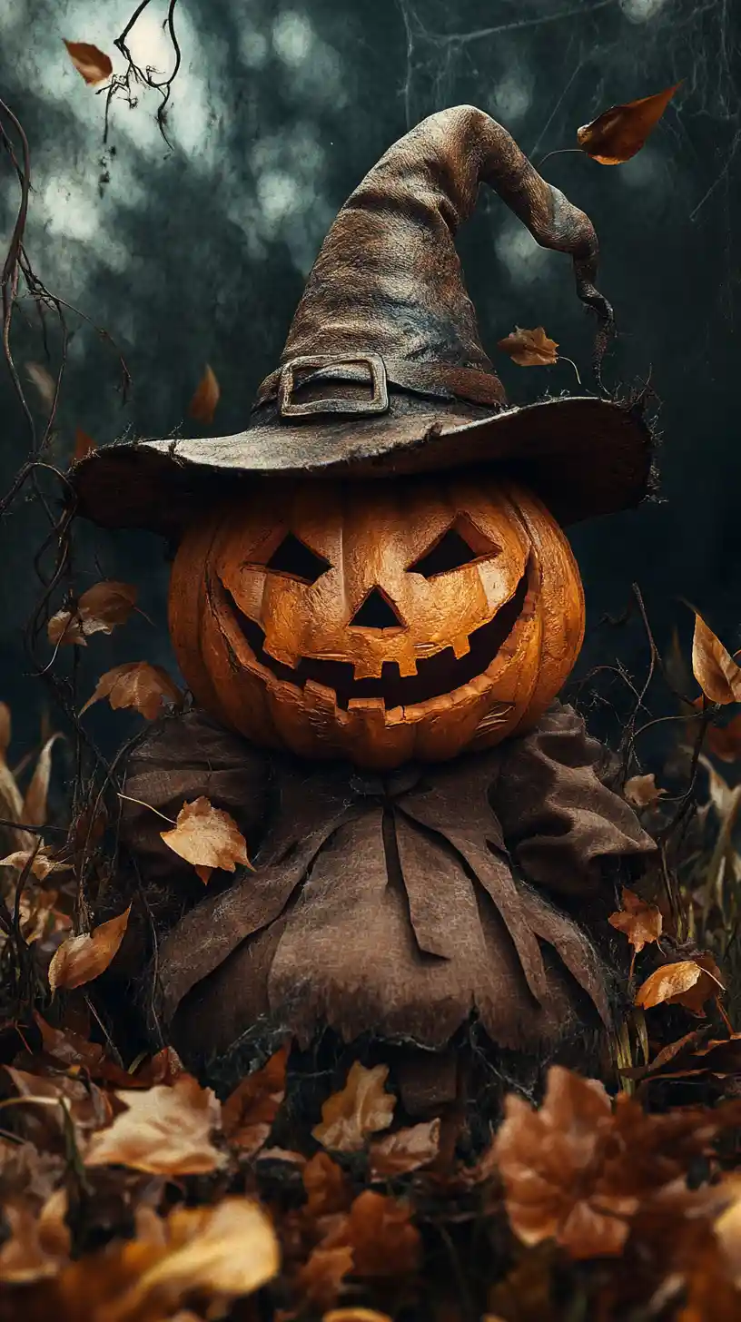 Zucca di Halloween inquietante in una scena di campo di mais oscuro
