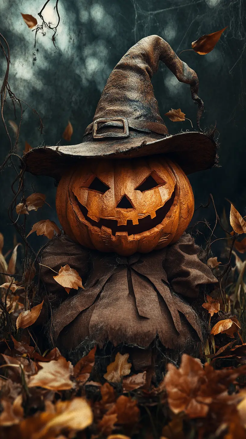 Creepy Jack O Lantern In A Dark Cornfield Scene