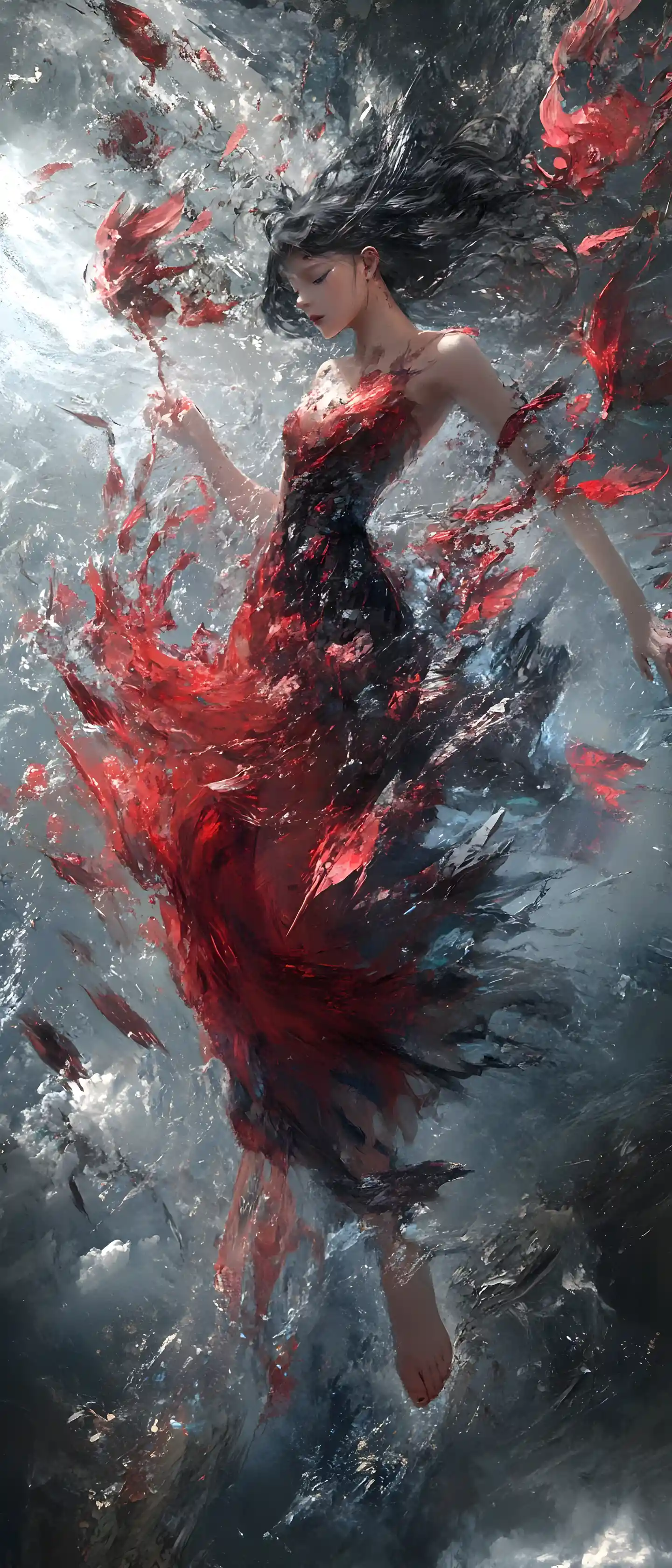 Ethereal maiden emerging from a shattered swirling canvas