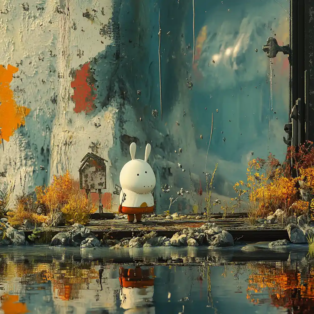 Personnage fantastique minimaliste dadaïste dans un paysage surréaliste en collage