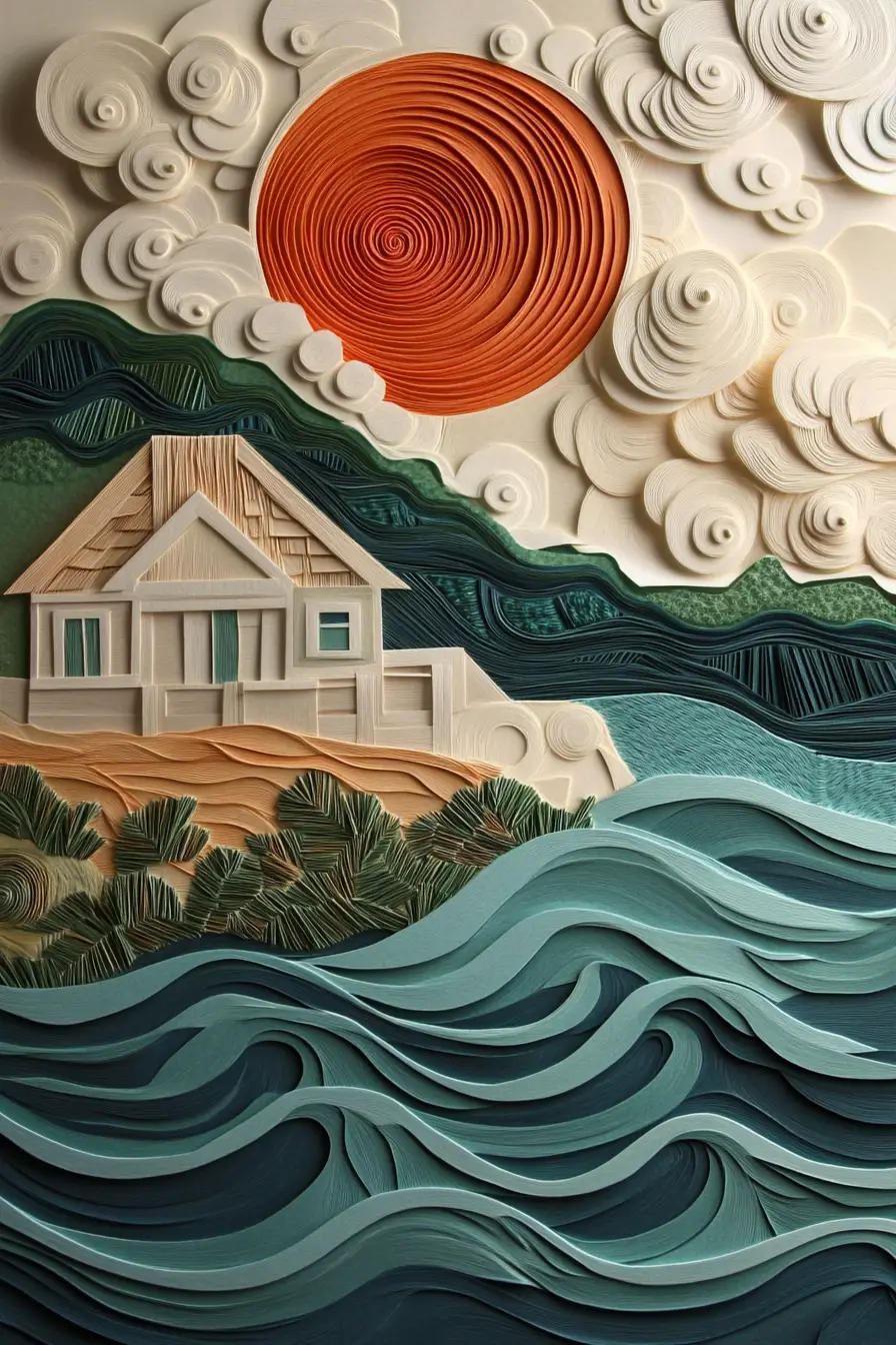 Surreal beach bungalow at private resort at sunset