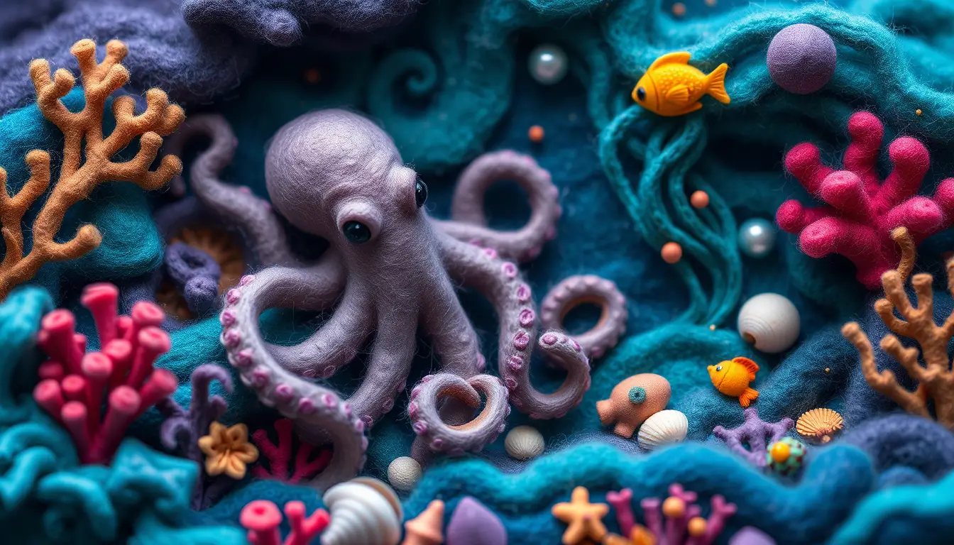 Felted Wool Octopus In A Dreamy Underwater World