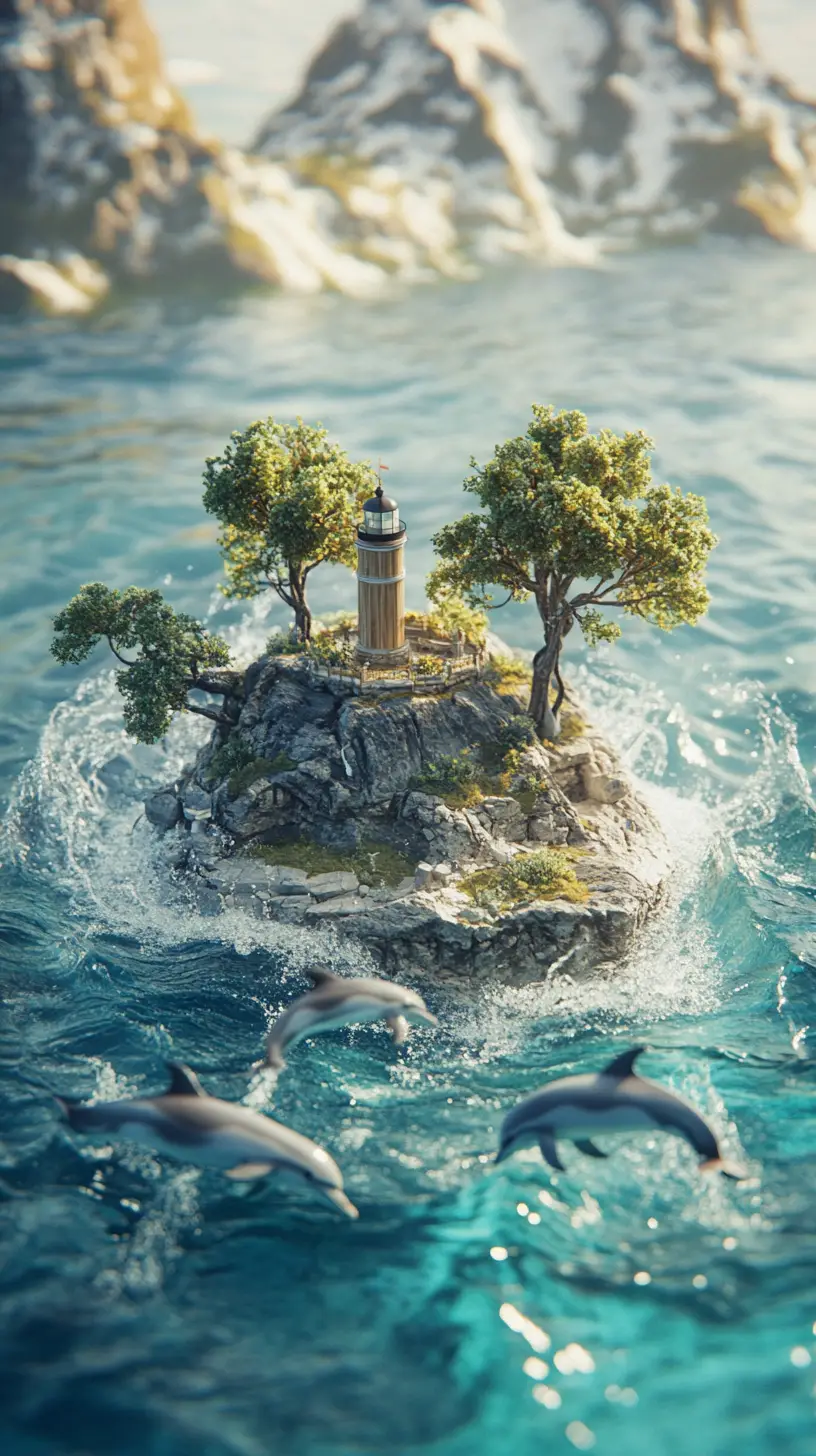 Tiny island world in a calm turquoise ocean