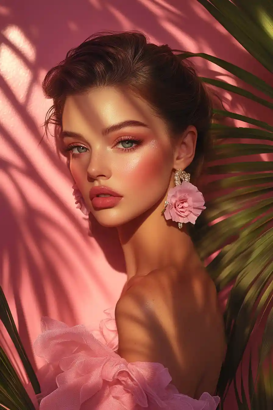 Botanical style digital portrait of a glamorous fashion woman