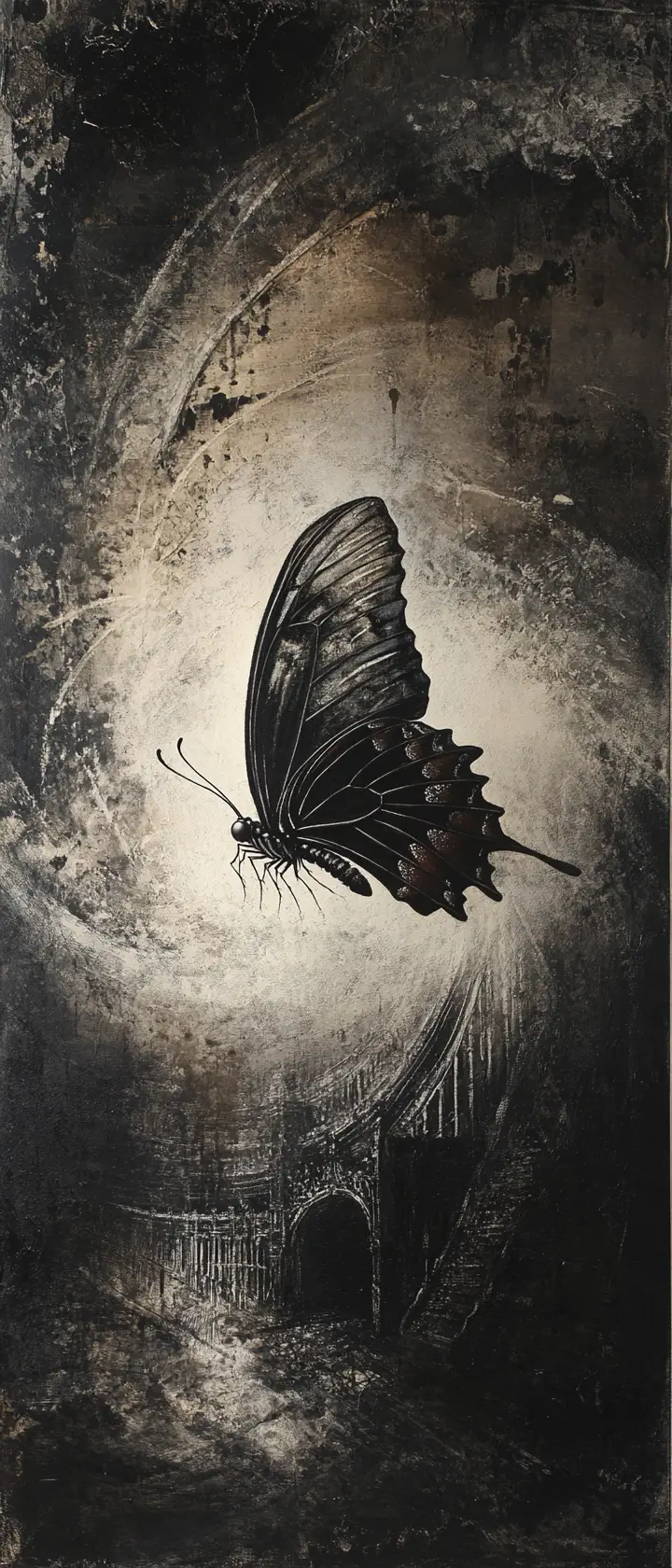 Surreal butterfly emerging from an ancient tornado eye