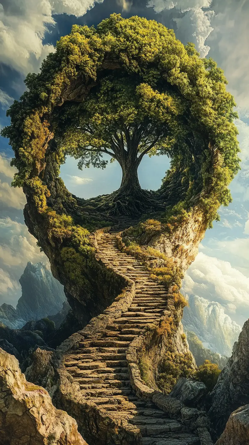 Surreal illusion of a shifting tree of life scene