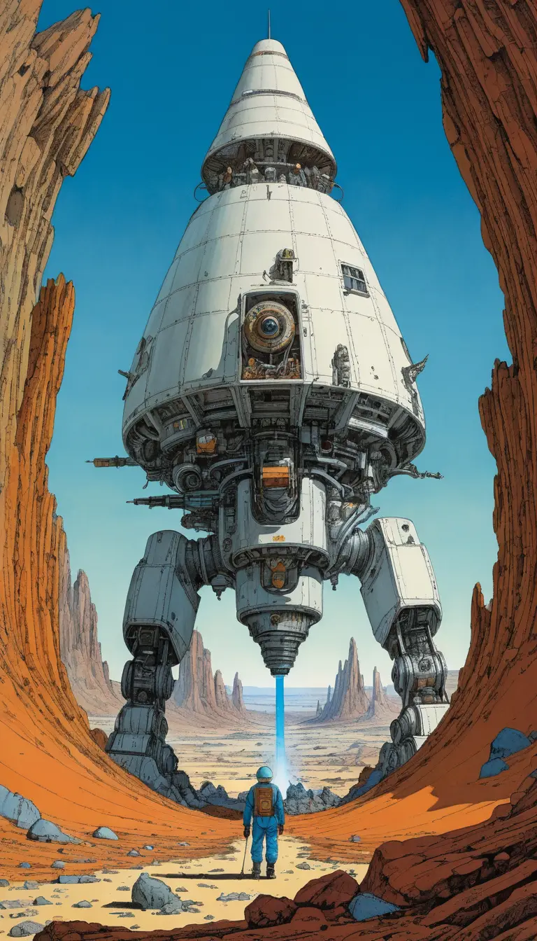 Sci fi drilling machine and scientist preparing subterranean journey