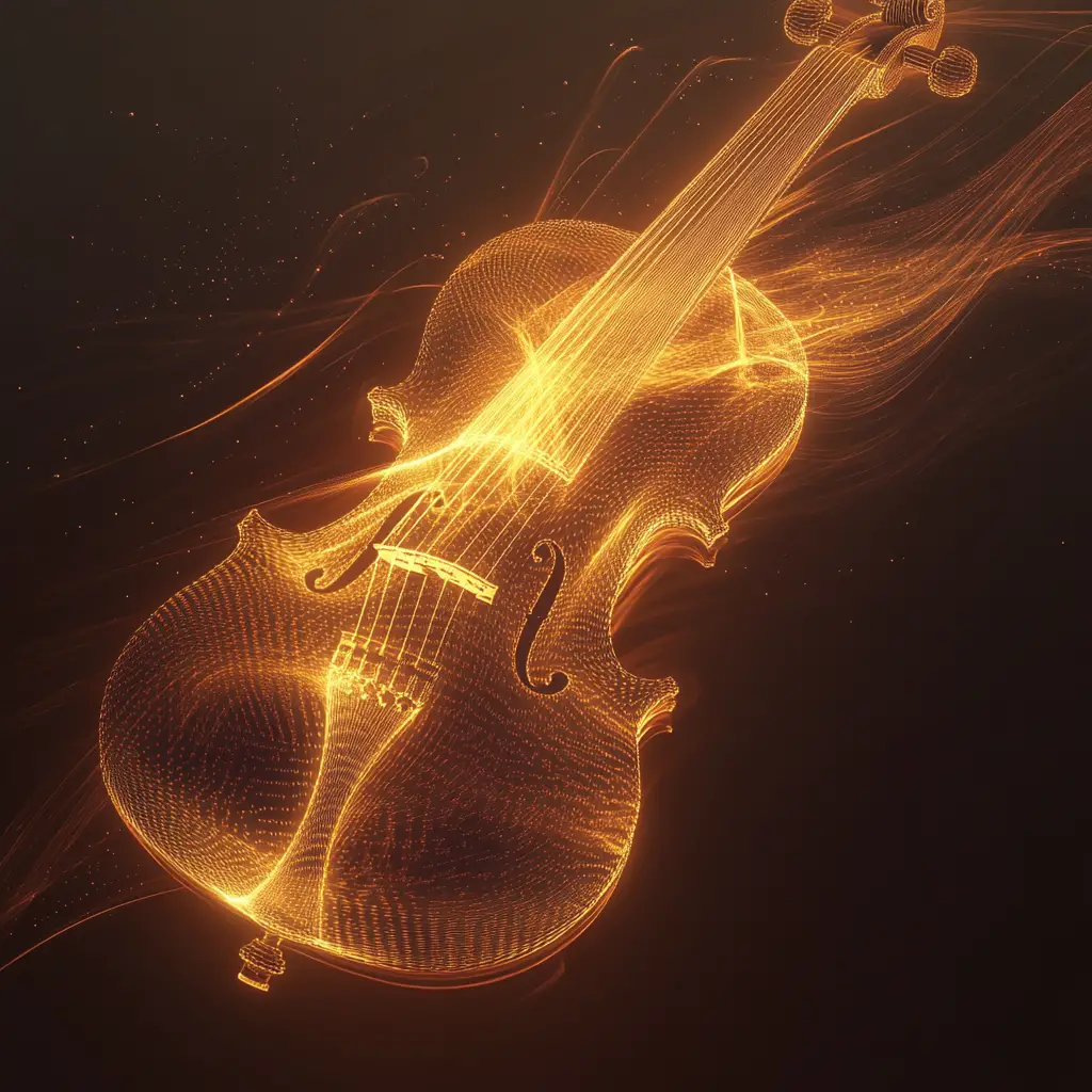 Dreamy violin with delicate glowing sound wave threads