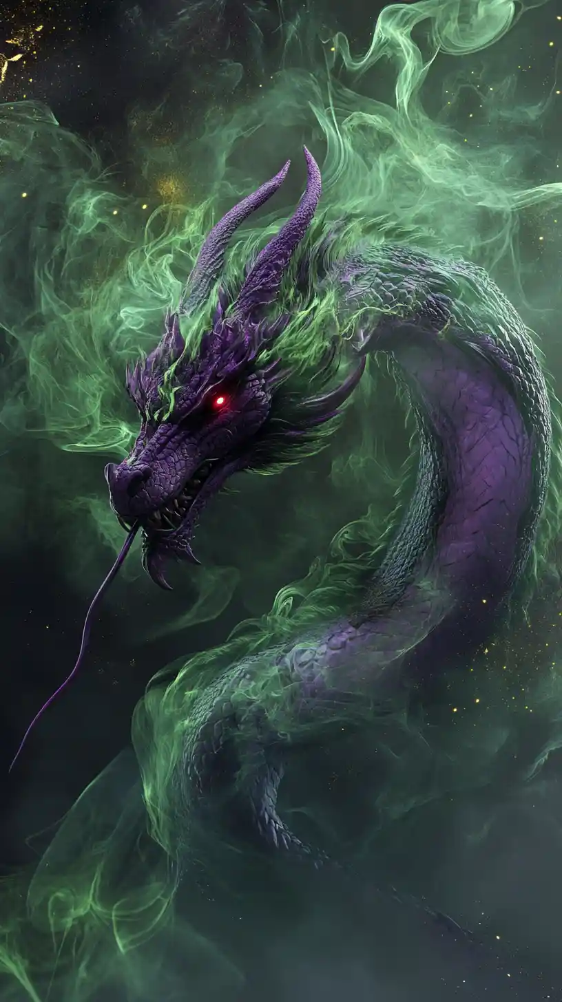 Mystical Smoke Dragon Formed In Purple And Green Haze