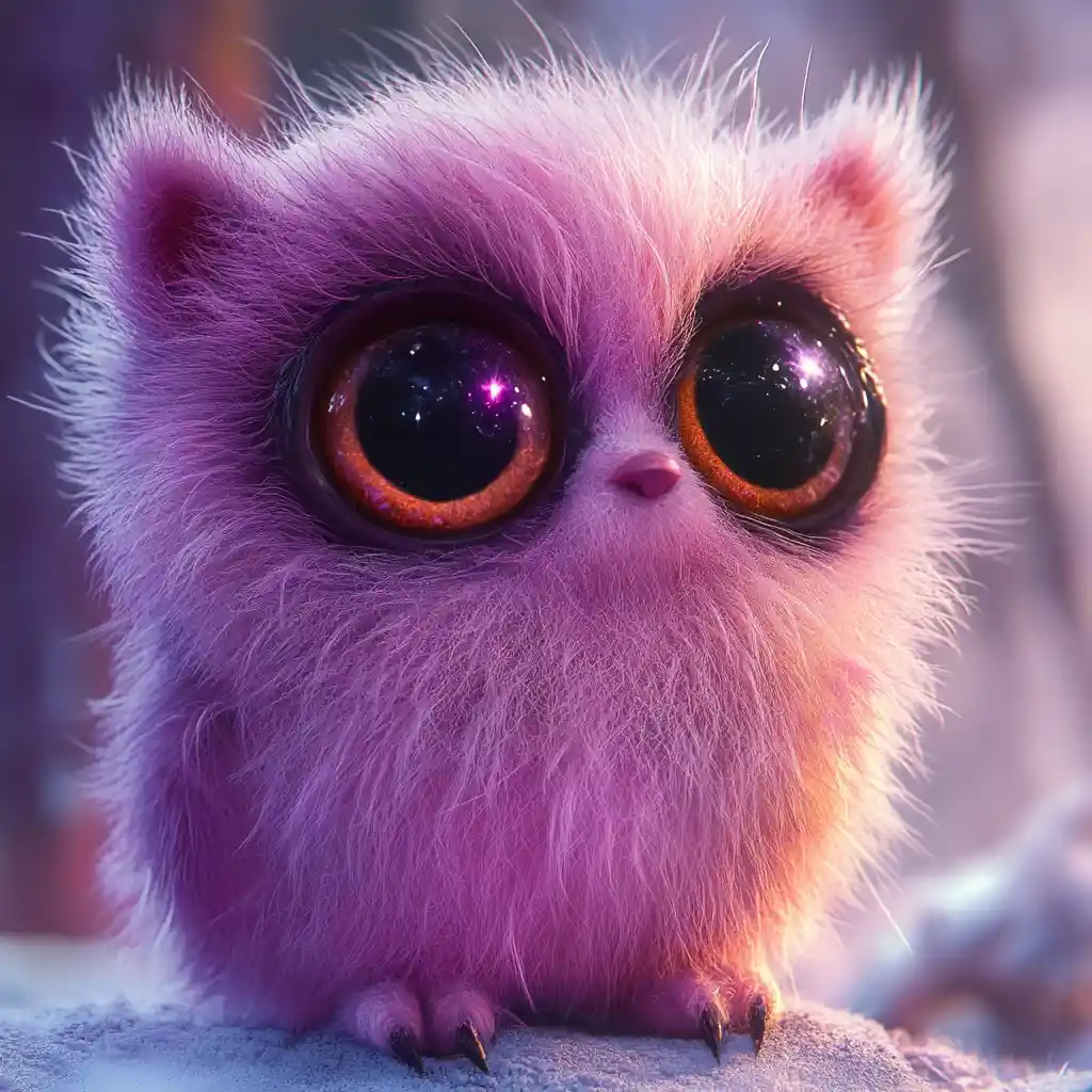 Adorable petite créature duveteuse aux grands yeux expressifs