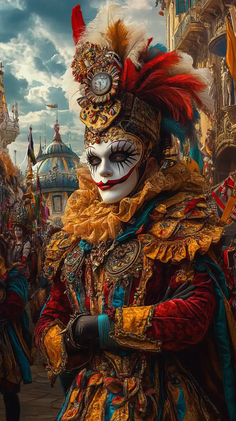 Surreal optical illusion scene with multiple carnival visions