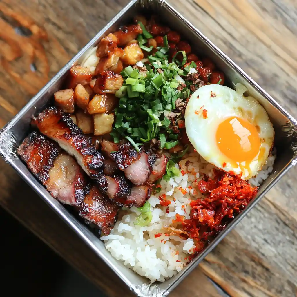 Traditional Taiwanese bento box with rice and colorful toppings
