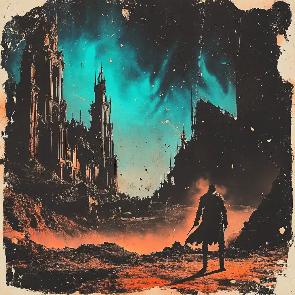 Einsame Silhouette in ruinierter barocker Landschaft – Poster-Kunst