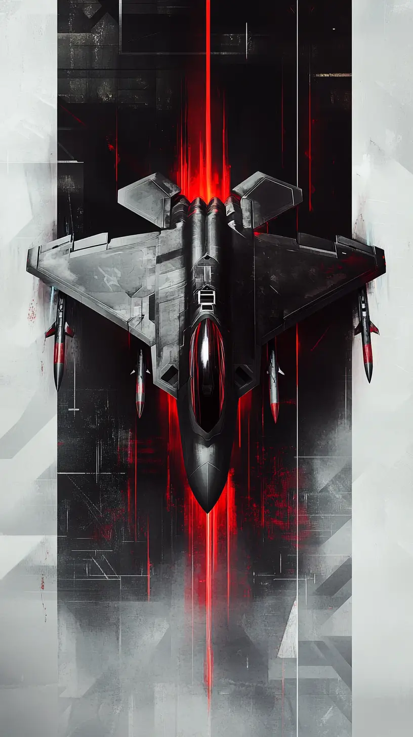 F 22 fighter jet with black and red photorealistic detail