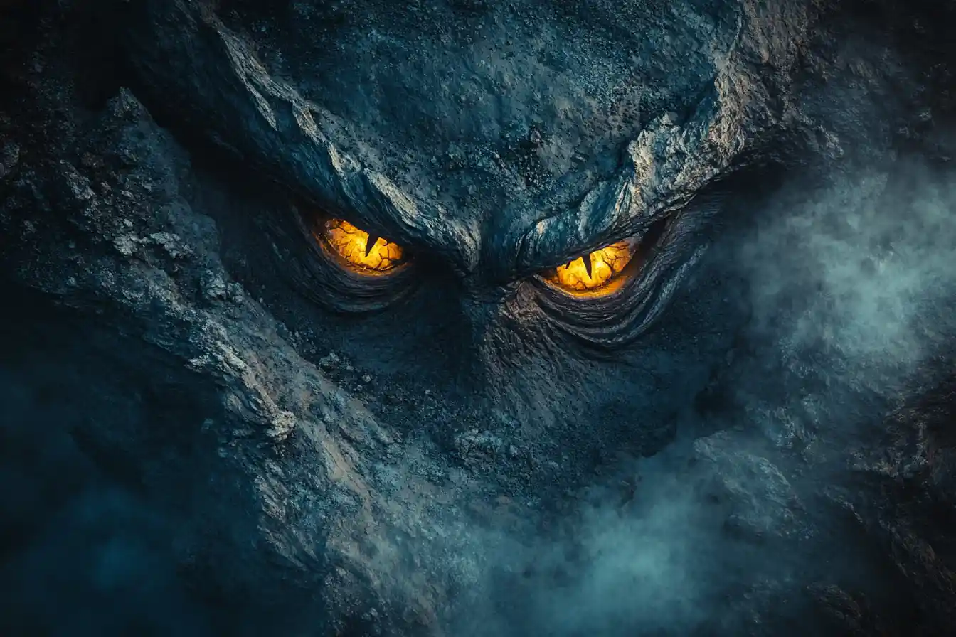 Aerial view of a colossal canyon hiding a monster