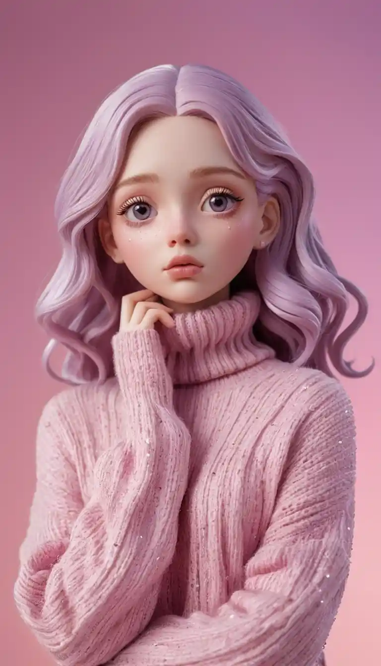 Sad 3d girl figurine with purple hair and tears