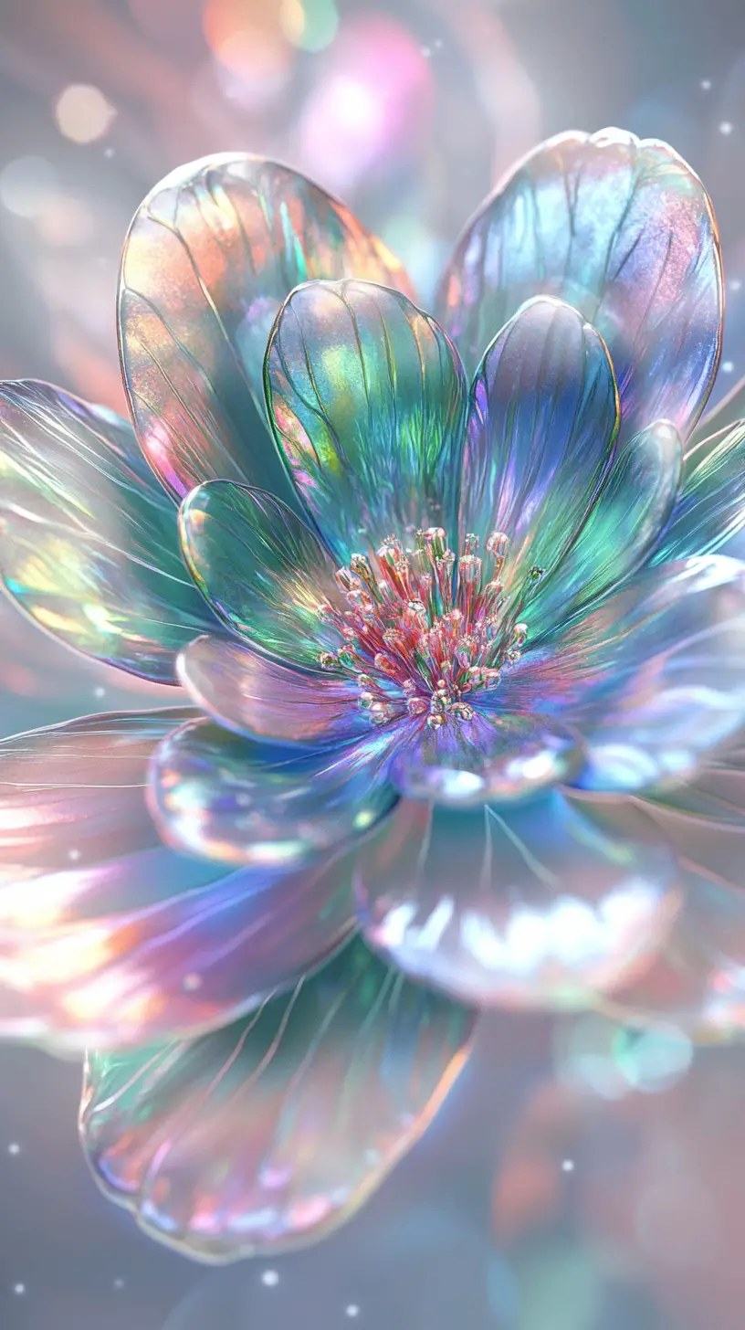 Metallic multicolored flower on soft pastel background