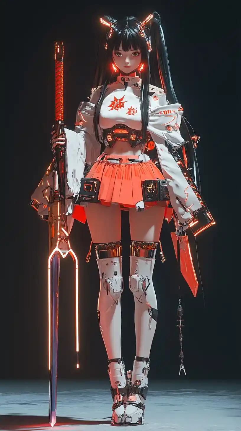 Sci fi girl in ornate futuristic armor with spear