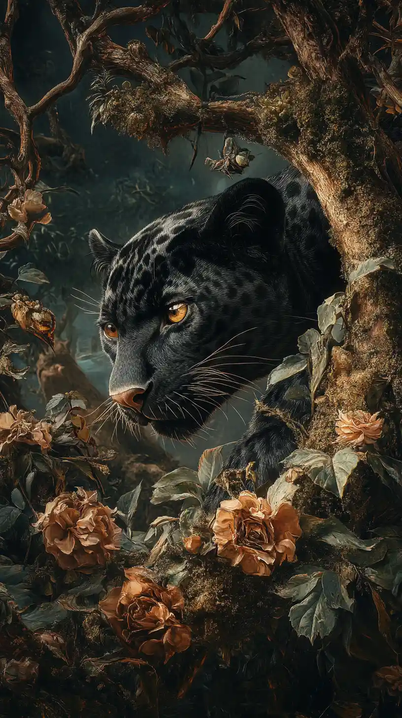 Surreal illusion of a panther in a deceptive scene