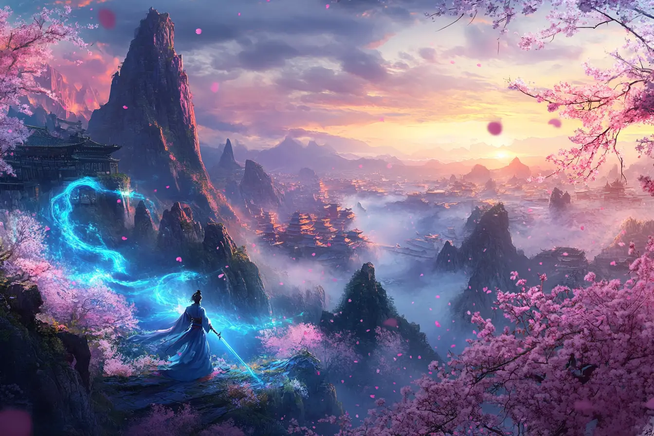Warrior Training With Blue Flame Sword In Blossom Valley