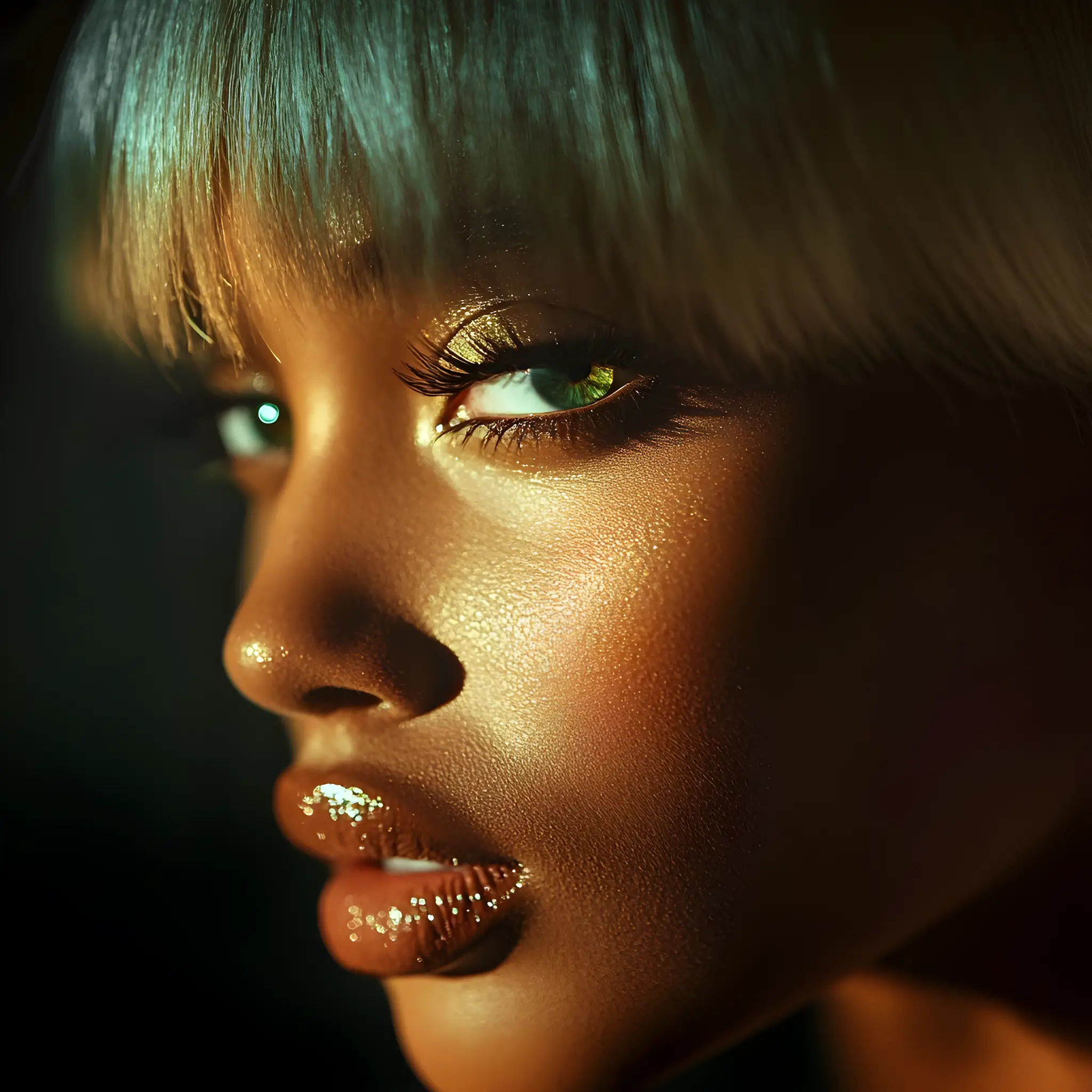 Chiaroscuro portrait of a woman with green eyes