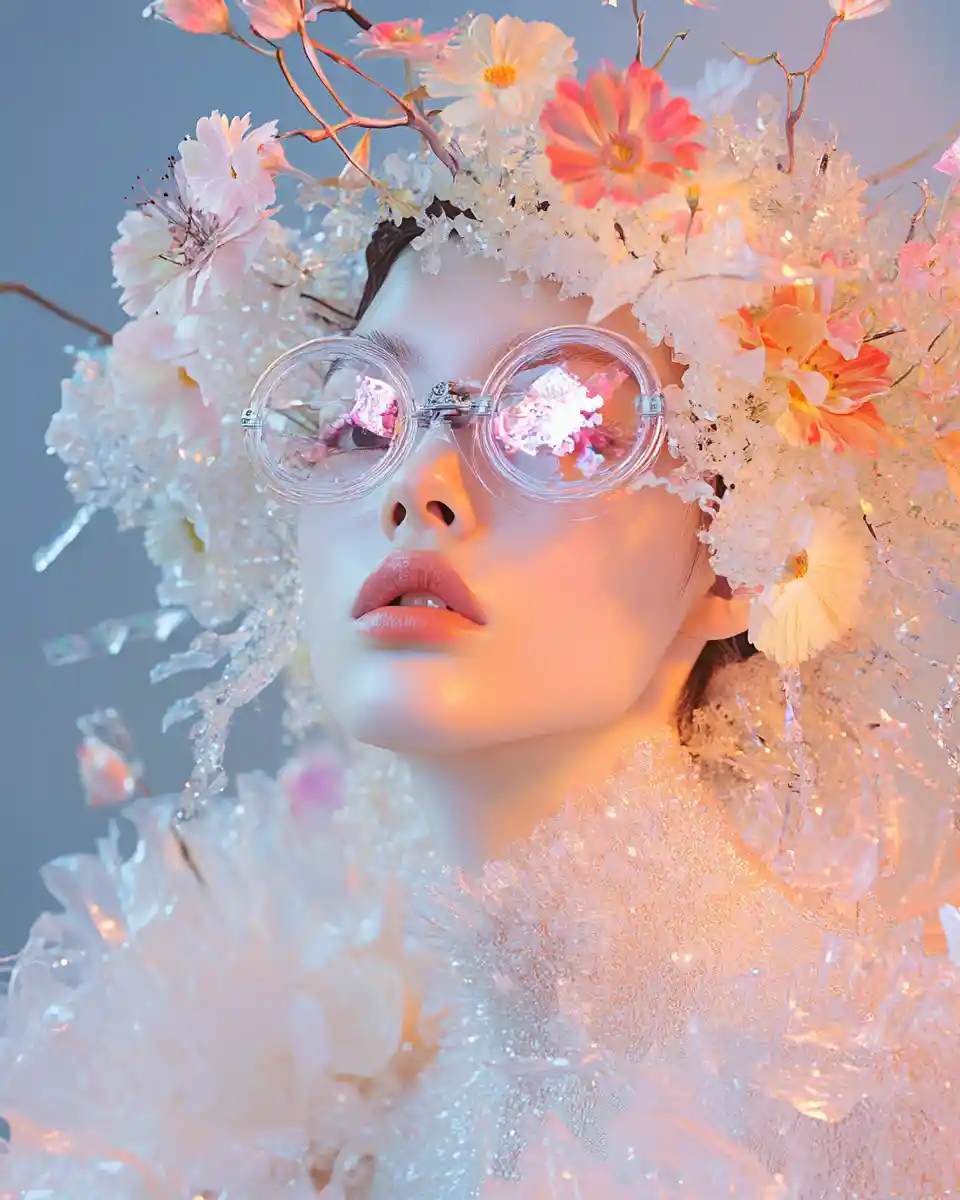 Retrato de moda vanguardista de cuerpo entero en estilo surrealista