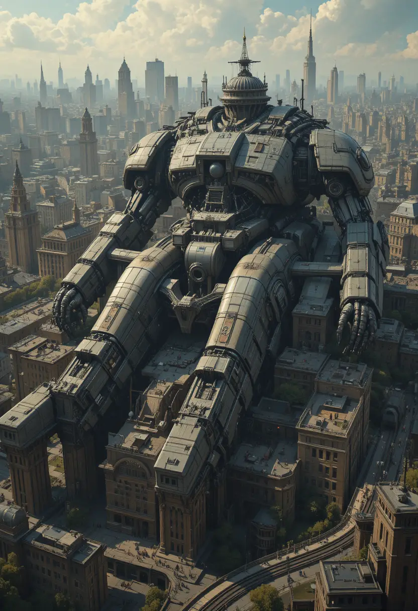 Dark fantasy city built upon a fallen ancient robot