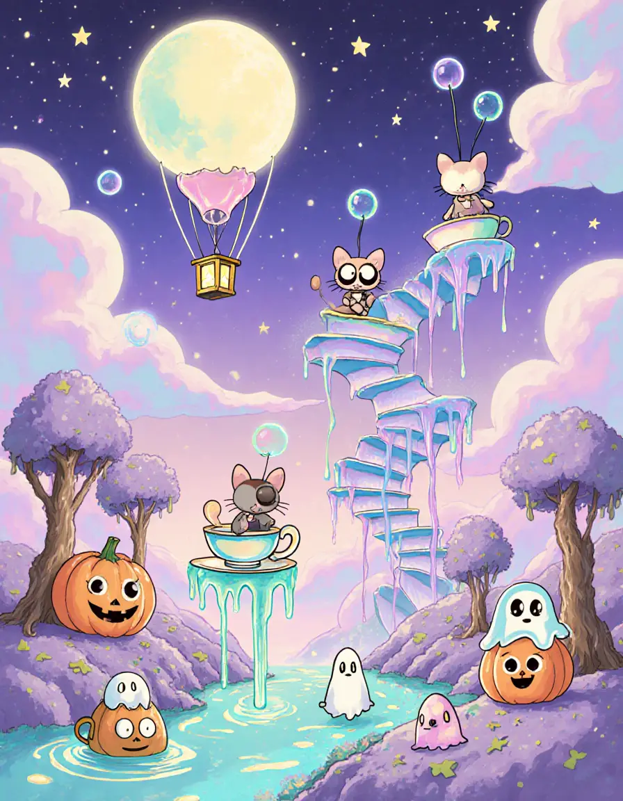 Chibi Explorers In A Surreal Dream Staircase World