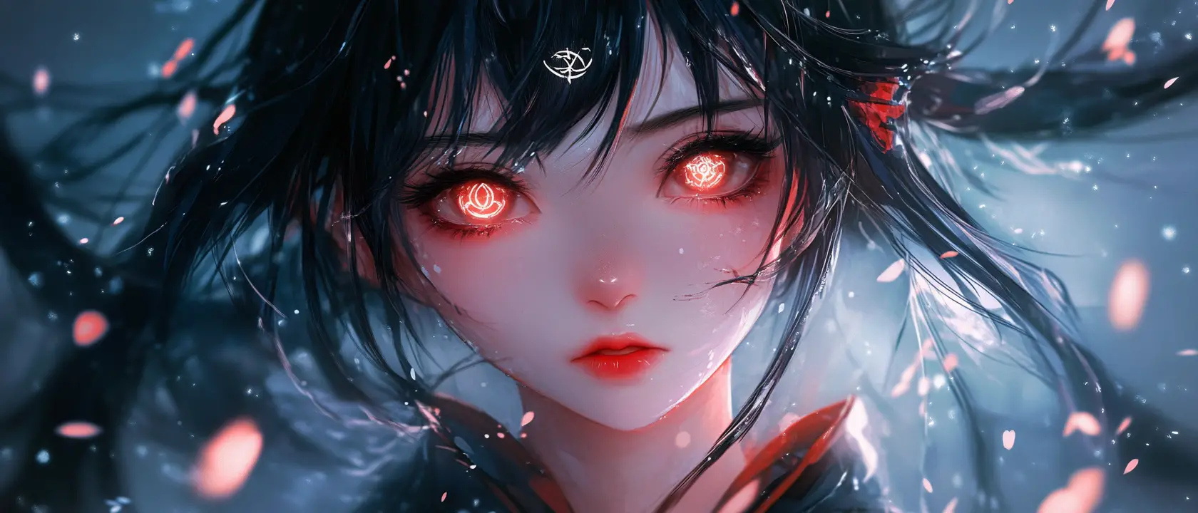 Sad 3D anime girl with glowing unearthly eyes