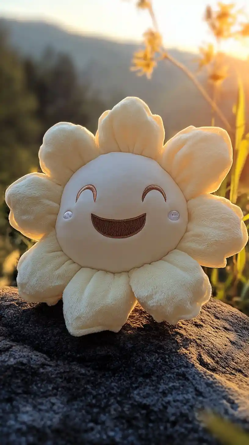 Cute digital plush flower with smiling embroidered face