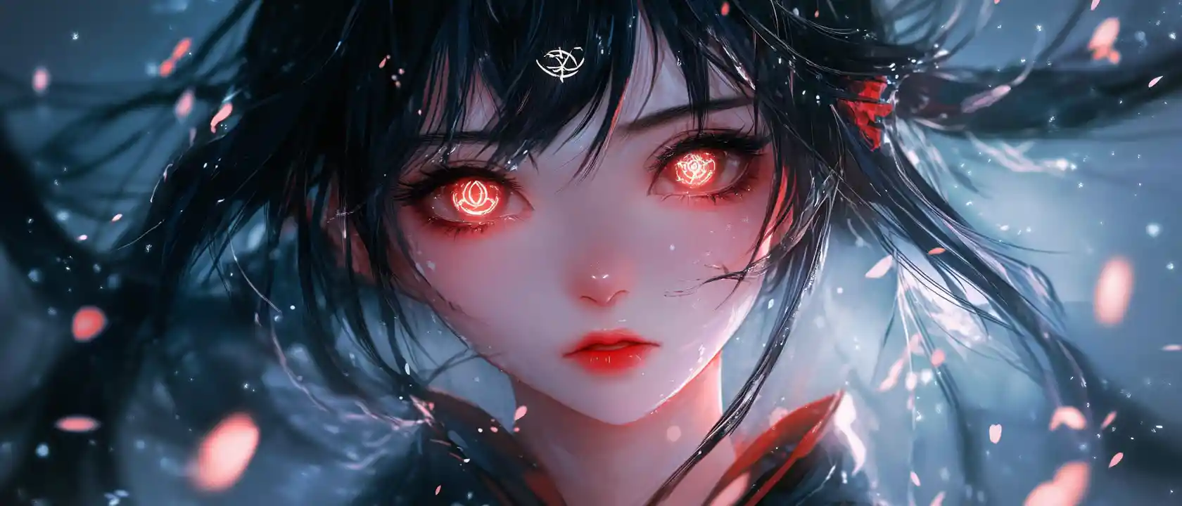 Sad 3D anime girl with glowing unearthly eyes