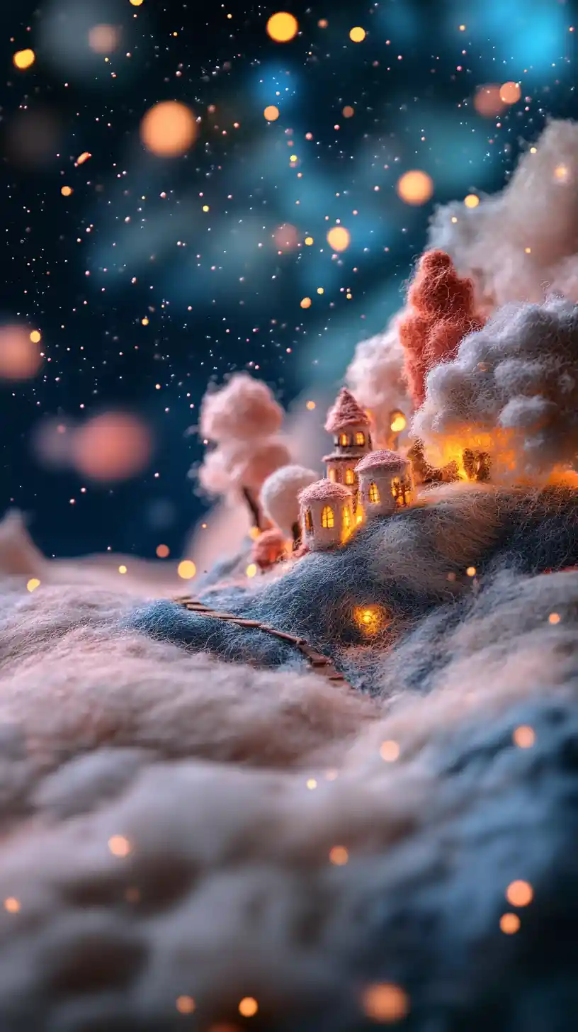 Macro wool felt universe miniature with soft dreamy light