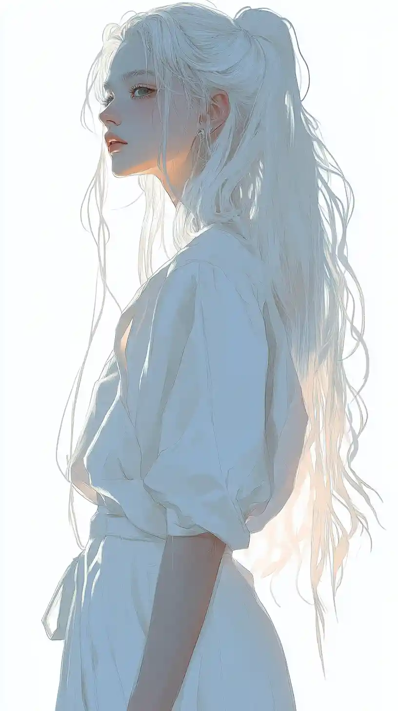 Pale white haired woman in soft watercolor illustration