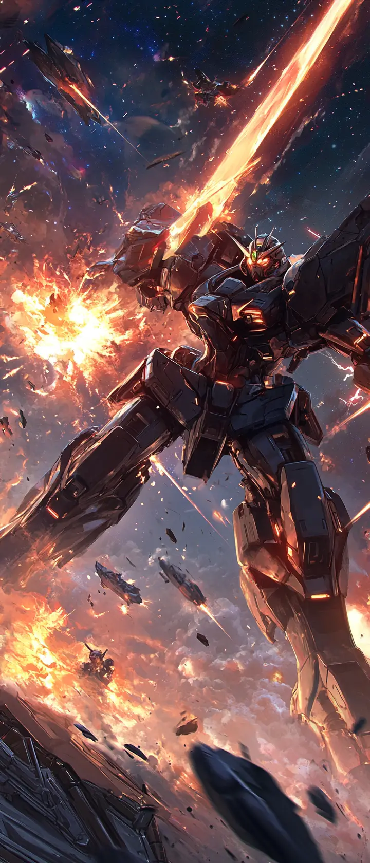 Epic anime mecha battle in deep outer space