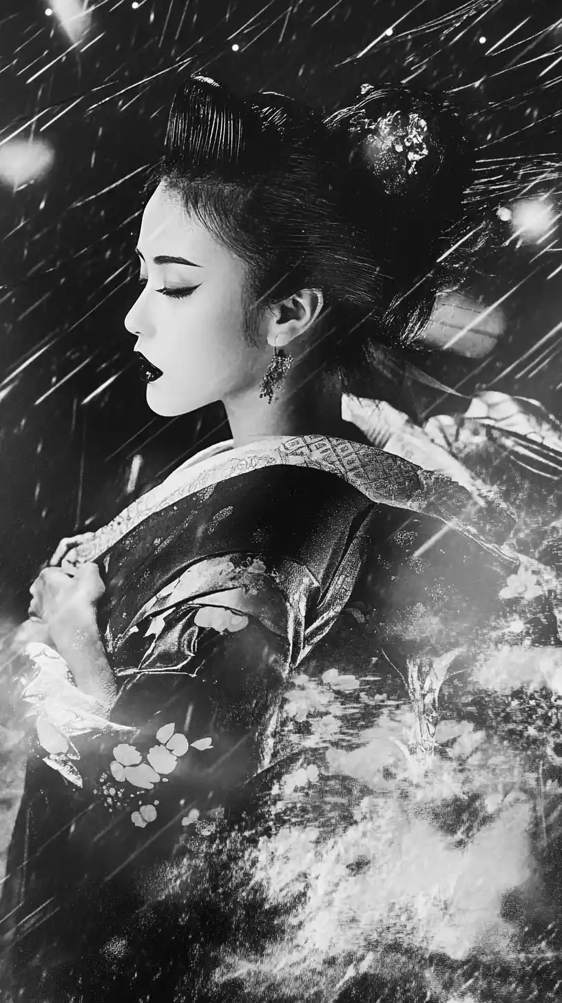 Geisha Spinning In A Storm With Flowing Kimono