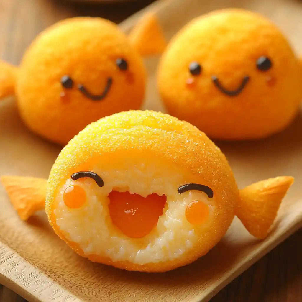 Golden Fish Shaped Sweet Dessert With Fluffy Texture