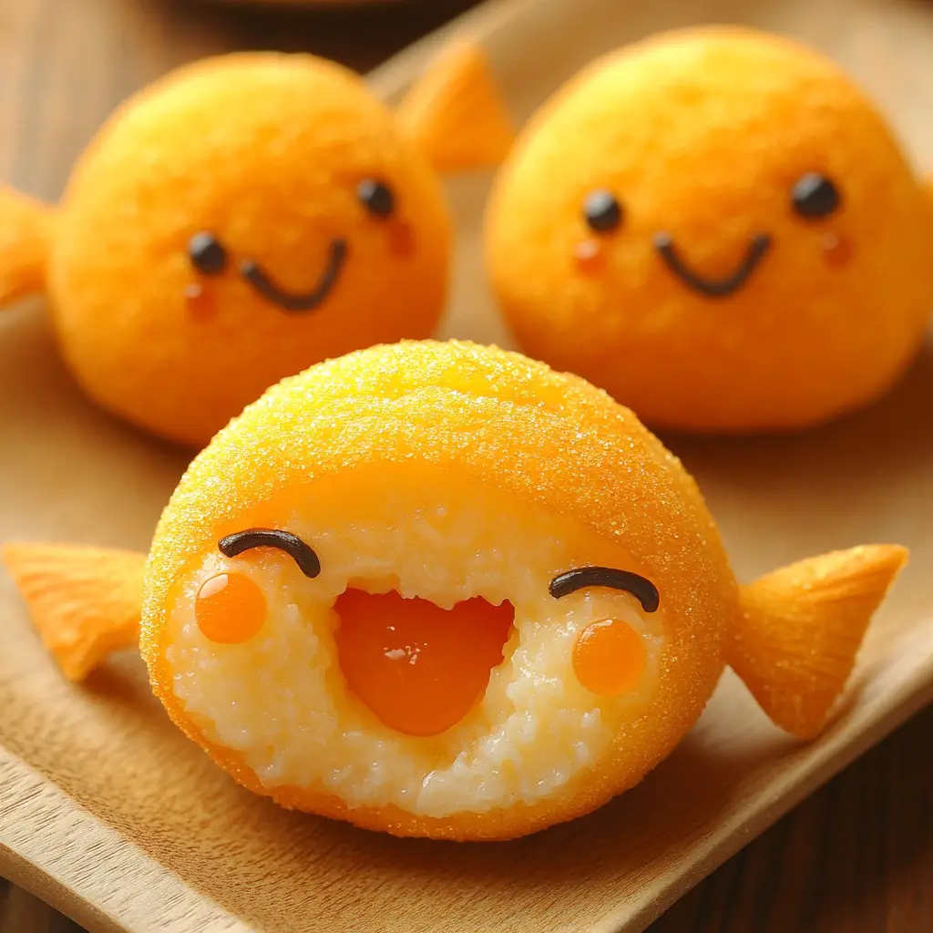 Golden Fish Shaped Sweet Dessert With Fluffy Texture