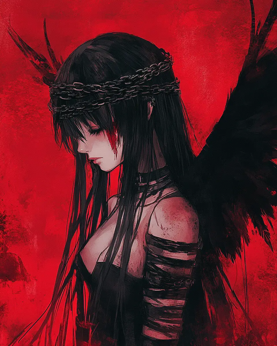 Fantasy girl fused with post apocalyptic crimson fog scene