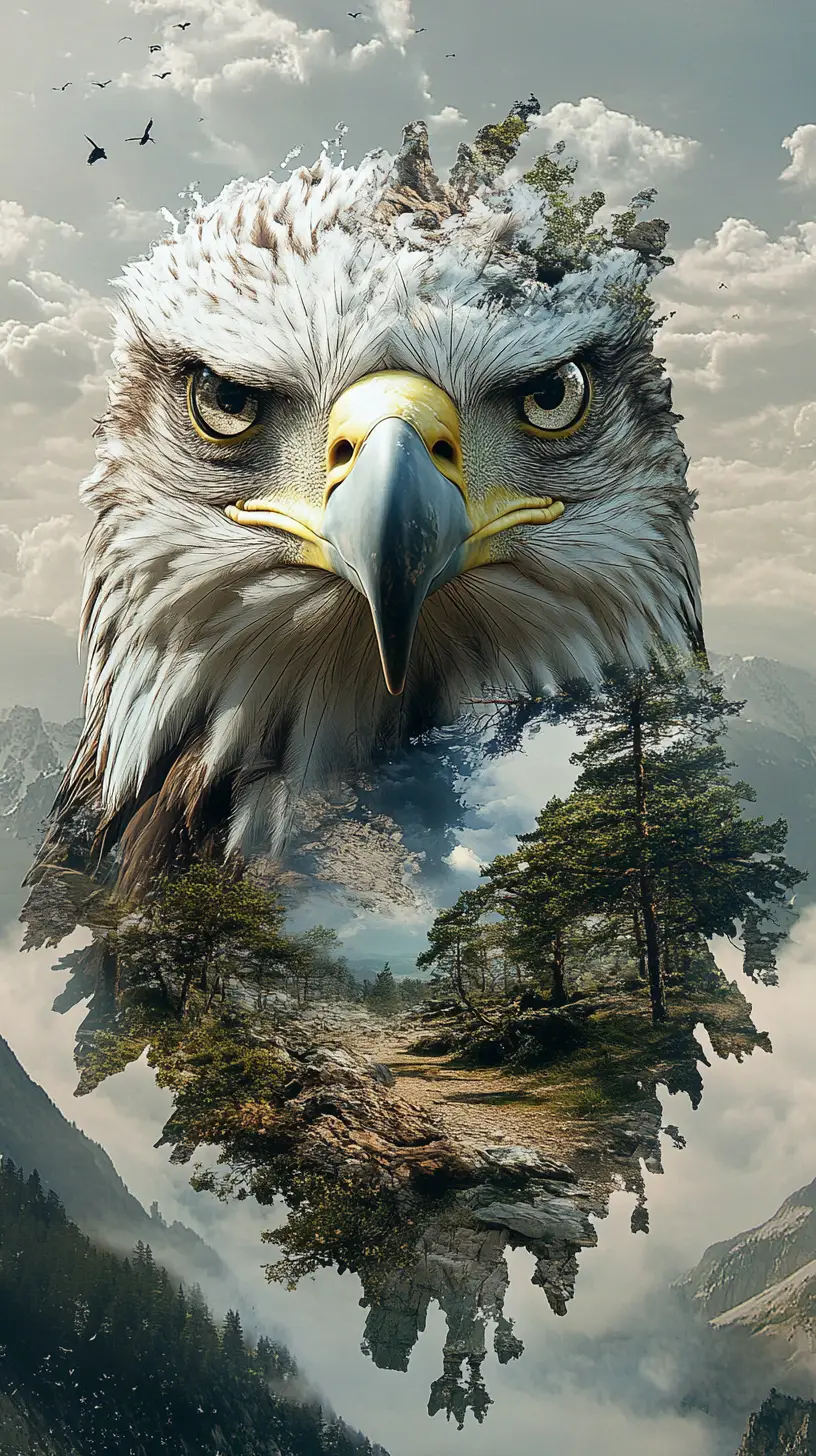 Surreal illusion of an eagle within multiple hidden images