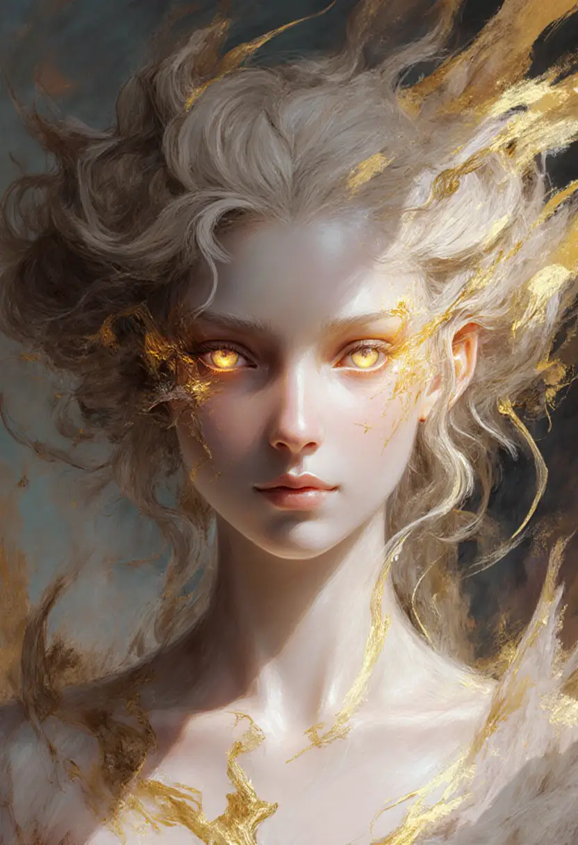 Ethereal Fantasy Being With Glowing Eyes In Abstract Light