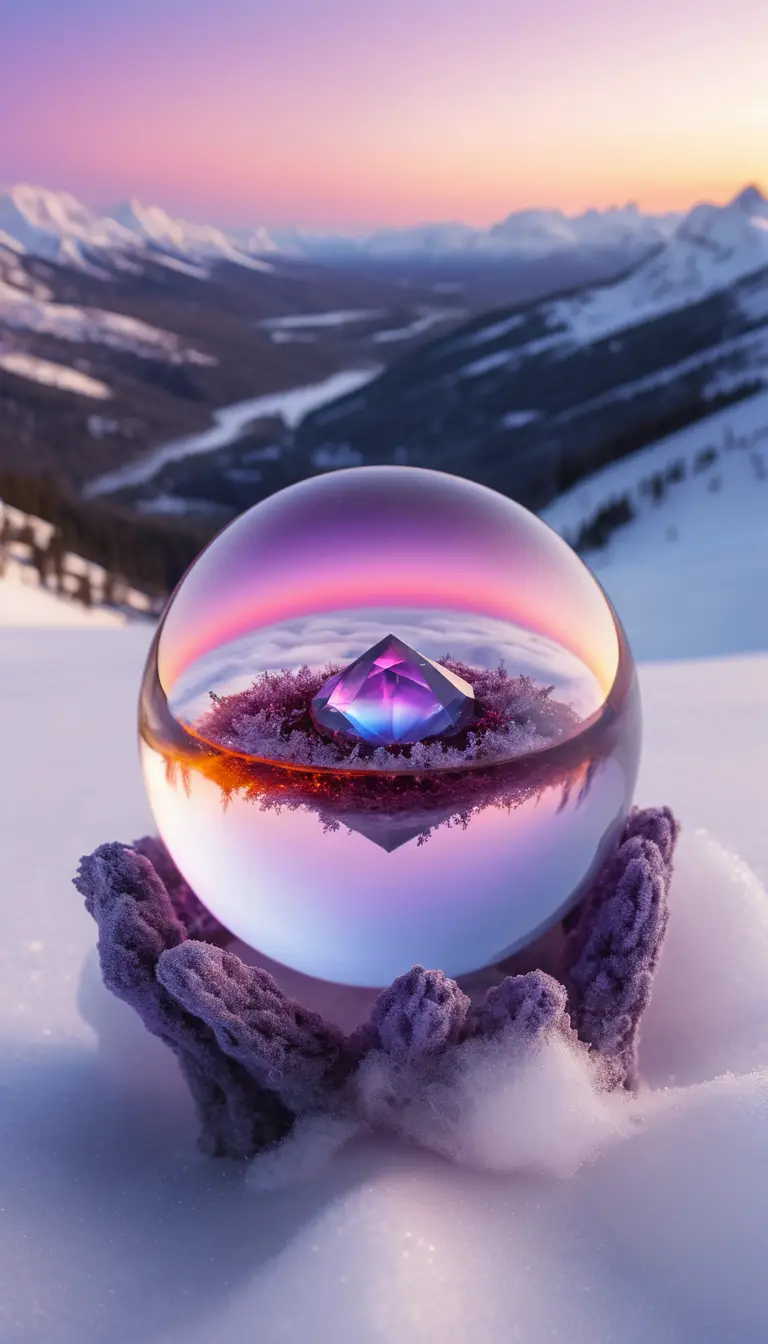 Crystalline form holding glowing gemstone sphere in air