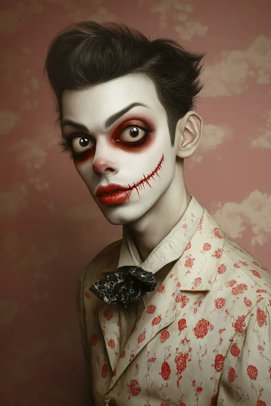 Rockabilly man portrait with big eyes and devious smile