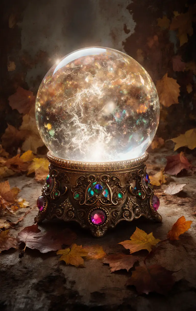 Mystical crystal ball on textured grunge abstract background
