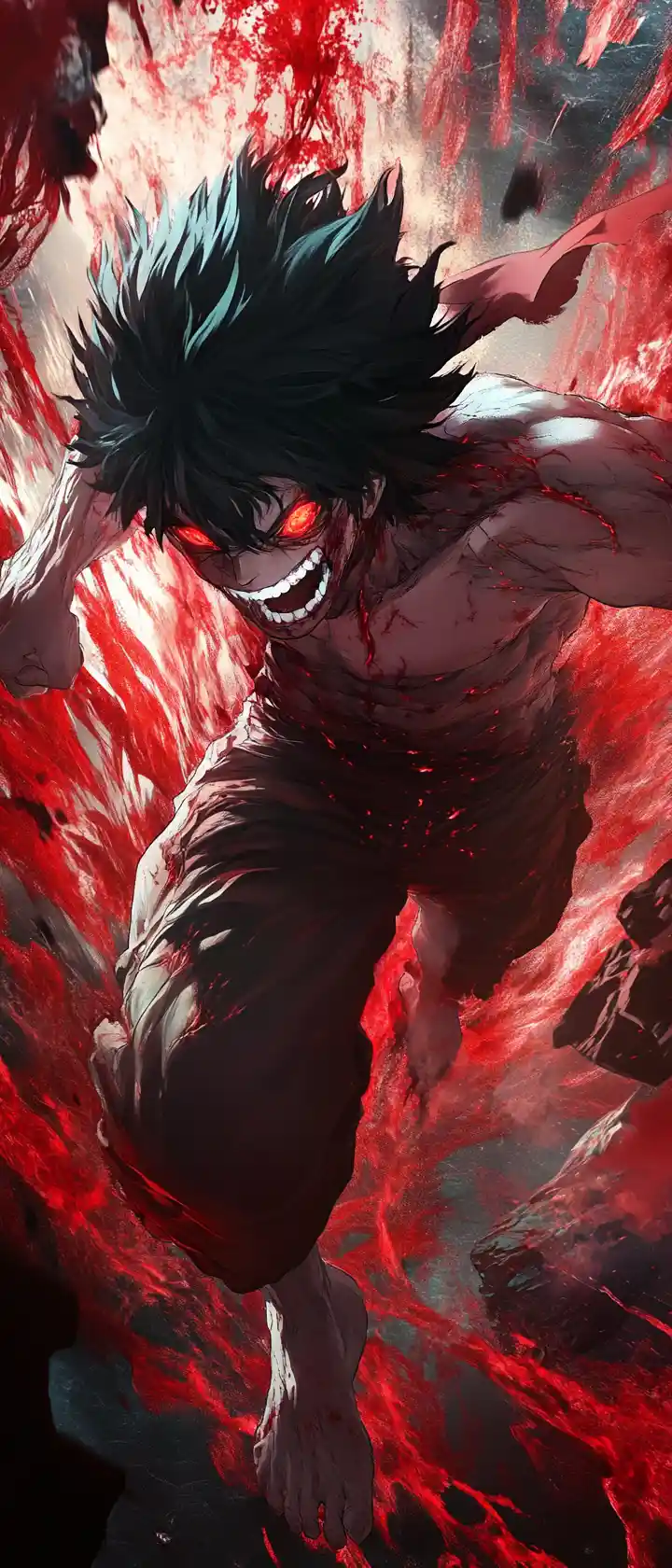 Anime hero unleashing terrifying power in battle