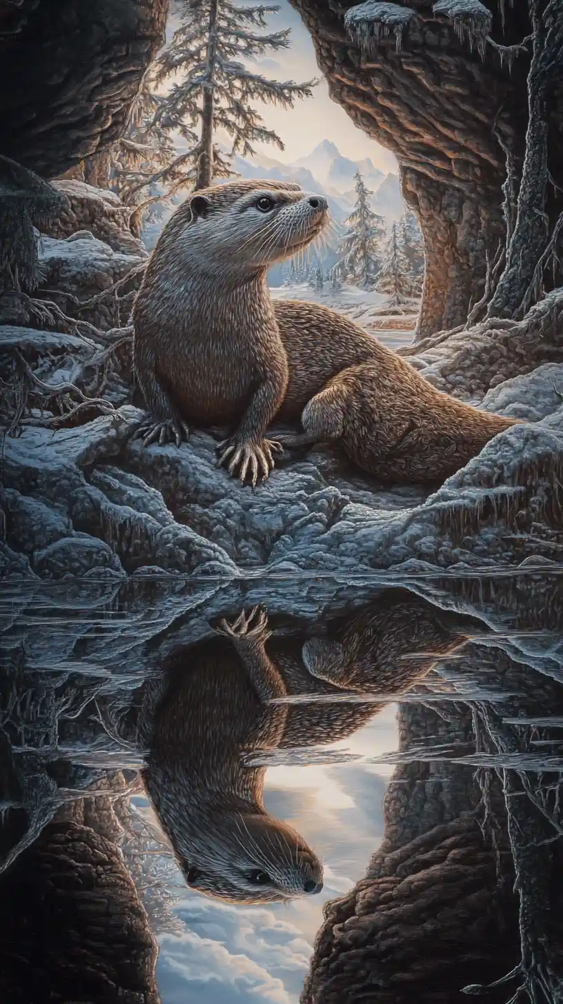 Surreal illusion scene with an otter in shifting forms